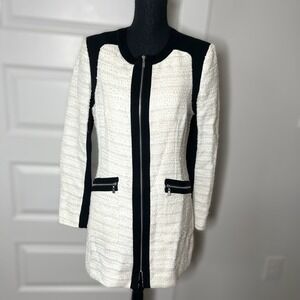 Laundry By Shelli Segal Metallic Winter White Tweed Long Coat Womens Sz 6